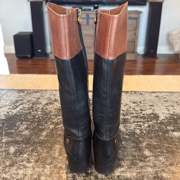 Franco Sarto Black/Brown Leather Riding Boots Size 7 - Picture 3 of 8